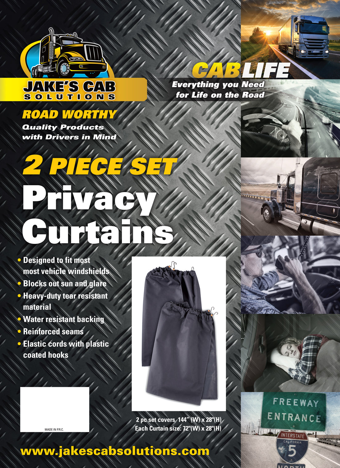 Blue Curtain That Darkens Cabin; 2-Part Cab Curtains for Semi Trucks & Vans