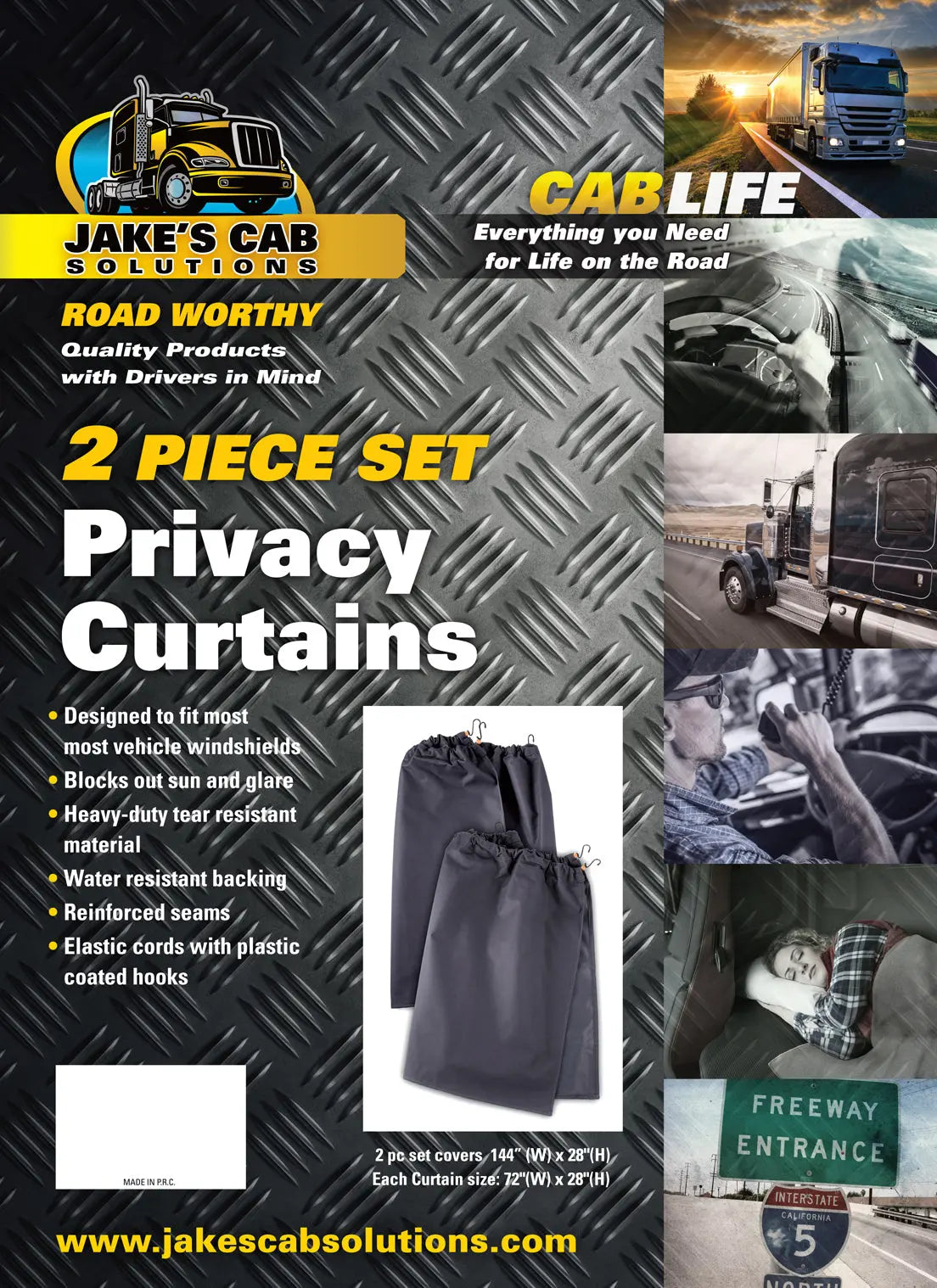 Durable blue cab curtain fits semi truck mattresses and sheets for privacy