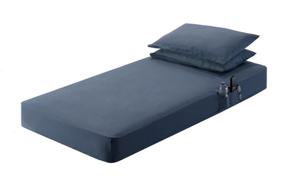 Durable blue 4-piece fitted sheets for semi truck and camper mattresses, fits sheets
